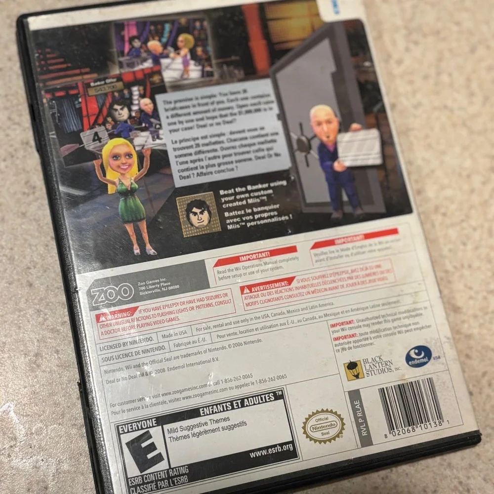 Deal or No Deal Nintendo Wii Game Howie Mandel Zoo Games RVL-RLAE-USA‎ 2008 E